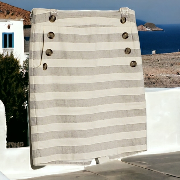 Loft Petites Woven sailor French Breton Nautical Preppy Striped Cotton Skirt 8p - Picture 3 of 14